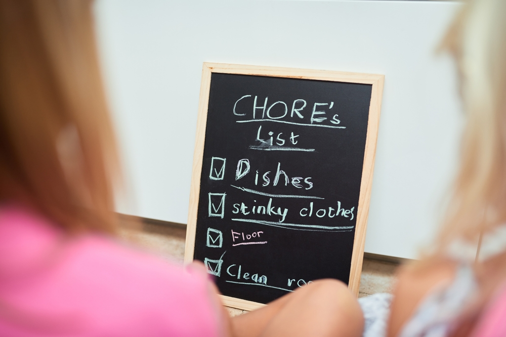Children,,Chalkboard,And,List,Of,Chores,In,Home,,Back,And